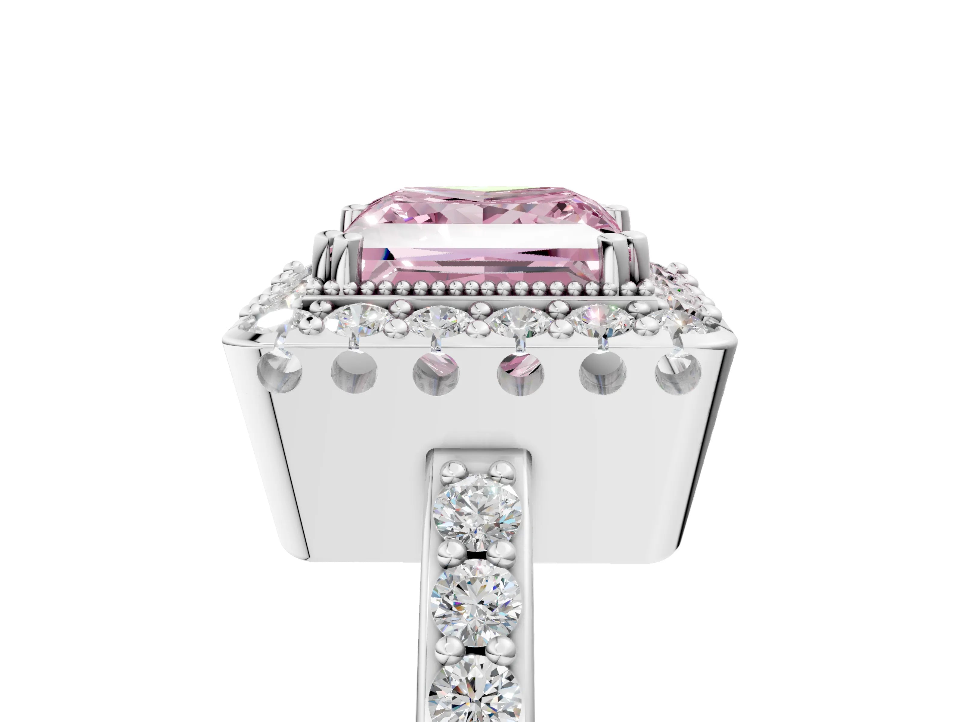 White gold Fancy Pink Princess Cut Diamond Halo Ring with Pavé Band and Prong Setting_17