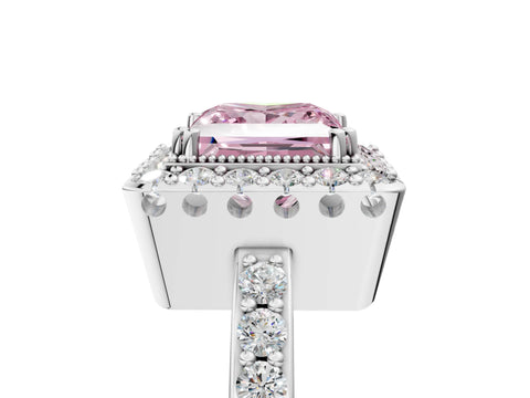 White gold Fancy Pink Princess Cut Diamond Halo Ring with Pavé Band and Prong Setting_17