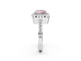 White gold Fancy Pink Princess Cut Diamond Halo Ring with Pavé Band and Prong Setting_2