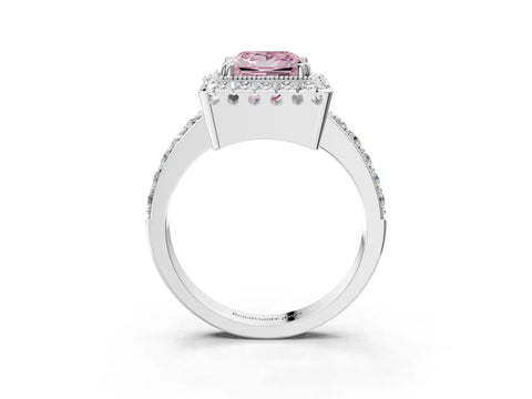 White gold Fancy Pink Princess Cut Diamond Halo Ring with Pavé Band and Prong Setting_3