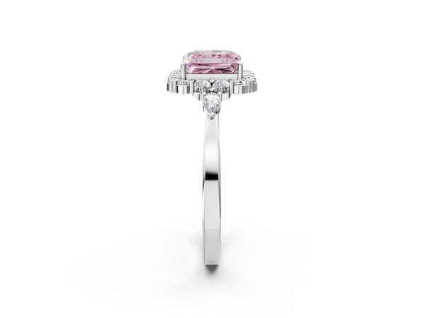 Platinum Princess Cut Halo Engagement Ring Setting for Fancy Pink Center with Pear Accents