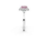 White gold Fancy Pink Princess Cut Diamond Halo Ring with Pear Side Stones and Prong Setting_43