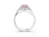 White gold Fancy Pink Princess Cut Diamond Halo Ring with Pear Side Stones and Prong Setting_44