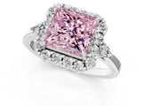 White gold Fancy Pink Princess Cut Diamond Halo Ring with Pear Side Stones and Prong Setting_47