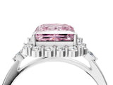 White gold Fancy Pink Princess Cut Diamond Halo Ring with Pear Side Stones and Prong Setting_50