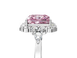 White gold Fancy Pink Princess Cut Diamond Halo Ring with Pear Side Stones and Prong Setting_51