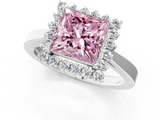 White gold Fancy Pink Princess  Cut Diamond Halo Ring with Round Brilliant Halo and Solitaire Band_1