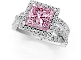 White gold Fancy Pink Princess Cut Diamond Halo Ring with Round Split Shank and Prong Setting_34