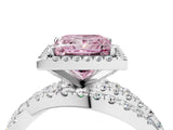 White gold Fancy Pink Princess Cut Diamond Halo Ring with Round Split Shank and Prong Setting_37