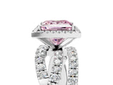 White gold Fancy Pink Princess Cut Diamond Halo Ring with Round Split Shank and Prong Setting_74