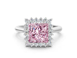 White gold Fancy Pink Princess  Cut Diamond Halo Ring with Solitaire Band and Prong Setting_29