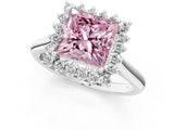White gold Fancy Pink Princess  Cut Diamond Halo Ring with Solitaire Band and Prong Setting_30