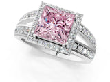 White gold Fancy Pink Princess Cut Diamond Halo Ring with Split Shank Pavé Band and Four-Prong Setting_1
