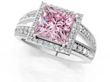 White gold Fancy Pink Princess Cut Diamond Halo Ring with Split Shank Pavé Band and Four-Prong Setting_13