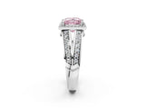 White gold Fancy Pink Princess Cut Diamond Halo Ring with Split Shank Pavé Band and Four-Prong Setting_14