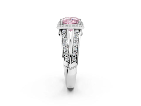 White gold Fancy Pink Princess Cut Diamond Halo Ring with Split Shank Pavé Band and Four-Prong Setting_14