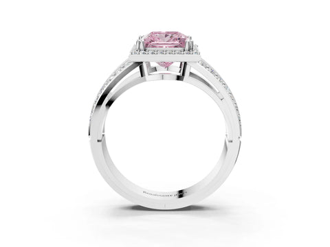 White gold Fancy Pink Princess Cut Diamond Halo Ring with Split Shank Pavé Band and Four-Prong Setting_15