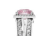 White gold Fancy Pink Princess Cut Diamond Halo Ring with Split Shank Pavé Band and Four-Prong Setting_17