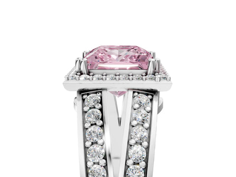 White gold Fancy Pink Princess Cut Diamond Halo Ring with Split Shank Pavé Band and Four-Prong Setting_17