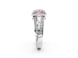 White gold Fancy Pink Princess Cut Diamond Halo Ring with Split Shank Pavé Band and Four-Prong Setting_2