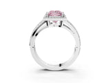White gold Fancy Pink Princess Cut Diamond Halo Ring with Split Shank Pavé Band and Four-Prong Setting_3