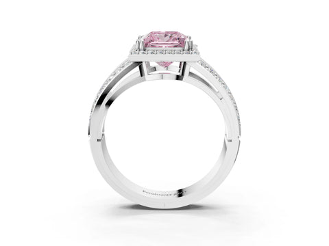 White gold Fancy Pink Princess Cut Diamond Halo Ring with Split Shank Pavé Band and Four-Prong Setting_3