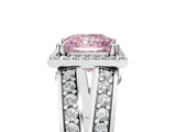 White gold Fancy Pink Princess Cut Diamond Halo Ring with Split Shank Pavé Band and Four-Prong Setting_5