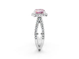 White gold Fancy Pink Princess Cut Diamond Halo Ring with Split Shank Pavé Band and Prong Setting_36