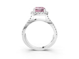 White gold Fancy Pink Princess Cut Diamond Halo Ring with Split Shank Pavé Band and Prong Setting_37