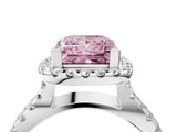 White gold Fancy Pink Princess Cut Diamond Halo Ring with Split Shank Pavé Band and Prong Setting_38
