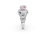 White gold Fancy Pink Princess Cut Diamond Halo Ring with Split Shank and Bezel Accents and Four-Prong Setting_2