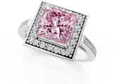 White gold Fancy Pink Princess Cut Diamond Halo Ring with Split Shank and Four-Prong Setting_16