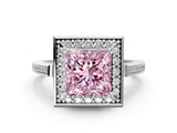 White gold Fancy Pink Princess Cut Diamond Halo Ring with Split Shank and Four-Prong Setting_16
