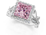 White gold Fancy Pink Princess Cut Diamond Halo Ring with Vintage Split Shank and Four-Prong Setting_66