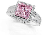 White gold Fancy Pink Princess Cut Diamond Halo Split Shank Engagement Ring_76
