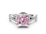 White gold Fancy Pink Princess Cut Diamond  Halo Twist Band Solitaire Prong Setting Ring_12
