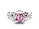 White gold Fancy Pink Princess Cut Diamond  Halo Twist Band Solitaire Prong Setting Ring_13