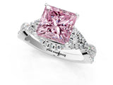 White gold Fancy Pink Princess Cut Diamond  Halo Twist Band Solitaire Prong Setting Ring_14