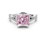White gold Fancy Pink Princess Cut Diamond  Halo Twist Band Solitaire Prong Setting Ring_25