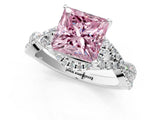 White gold Fancy Pink Princess Cut Diamond  Halo Twist Band Solitaire Prong Setting Ring_26