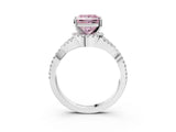 White gold Fancy Pink Princess Cut Diamond  Halo Twist Band Solitaire Prong Setting Ring_28