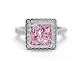 White gold Fancy Pink Princess  Cut Diamond Milgrain Floral Halo Engagement Ring with Pavé Band_15