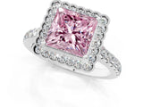 White gold Fancy Pink Princess  Cut Diamond Milgrain Floral Halo Engagement Ring with Pavé Band_16