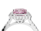 White gold Fancy Pink Princess  Cut Diamond Milgrain Floral Halo Engagement Ring with Pavé Band_19