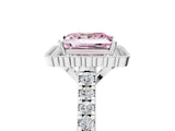 White gold Fancy Pink Princess  Cut Diamond Milgrain Floral Halo Engagement Ring with Pavé Band_20