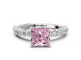 White gold Fancy Pink Princess Cut Diamond Pavé Band Solitaire Ring with Prong Setting_29