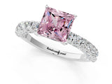 White gold Fancy Pink Princess Cut Diamond Pavé Band Solitaire Ring with Prong Setting_30