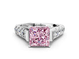 White gold Fancy Pink Princess  Cut Diamond Pavé Band Solitaire with Four-Prong Setting_15