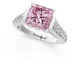 White gold Fancy Pink Princess  Cut Diamond Pavé Band Solitaire with Four-Prong Setting_16