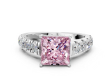 White gold Fancy Pink Princess  Cut Diamond Pavé Band Solitaire with Four-Prong Setting_3